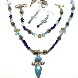 Handmade Jewelry Set  by Surdigirl - Larimar, Blue Topaz, Lapis, Pearl